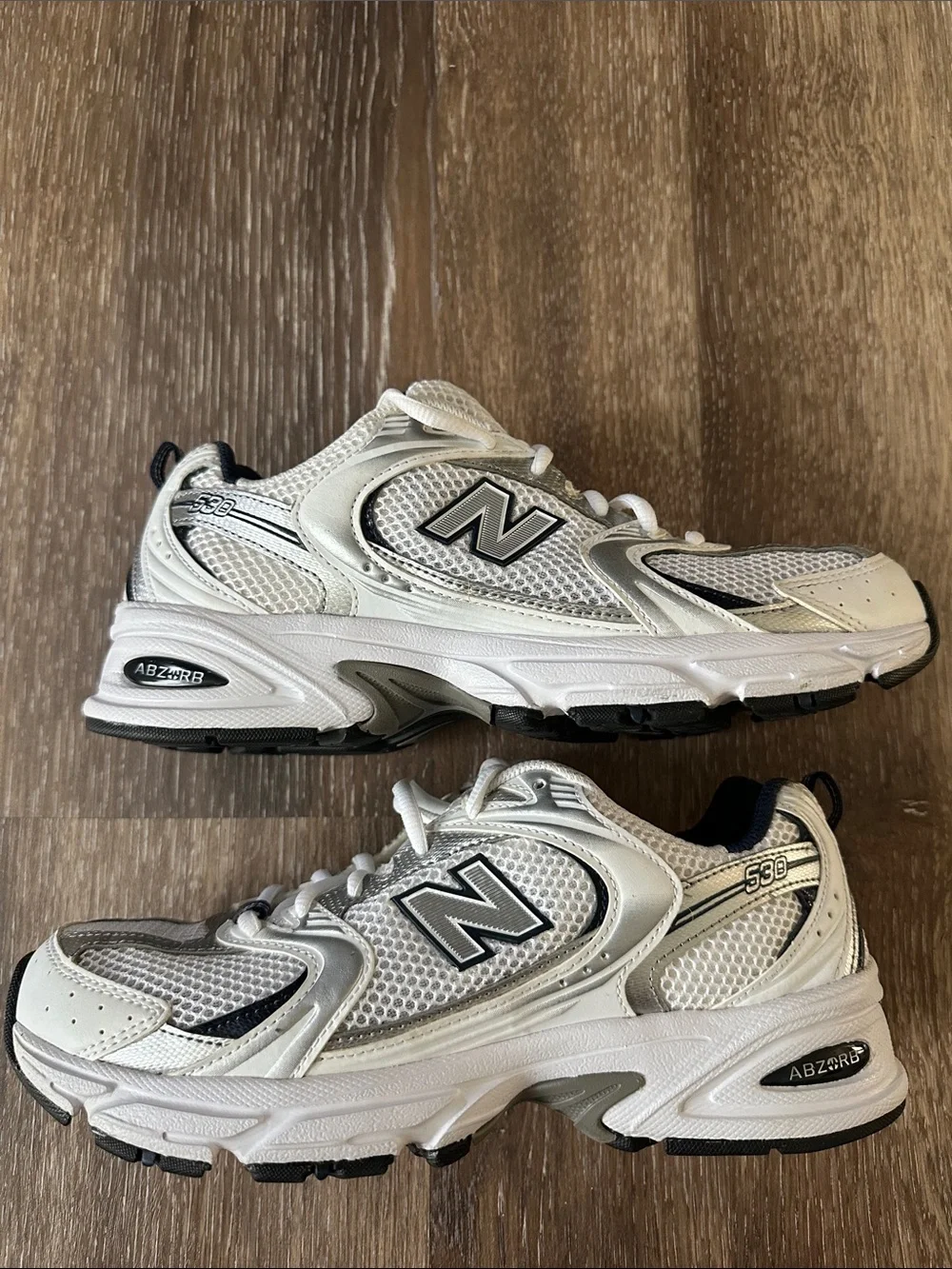 New Balance White Silver & Blue Athletic Sneakers - Picture 1 of 10